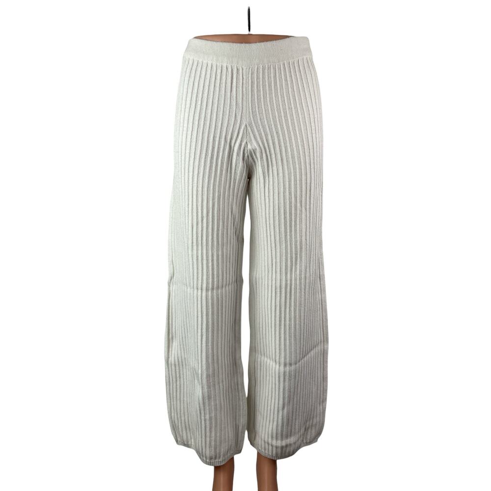 Glassons Women's White Ribbed Knit High Rise Wide Leg Trousers Pants Size XS